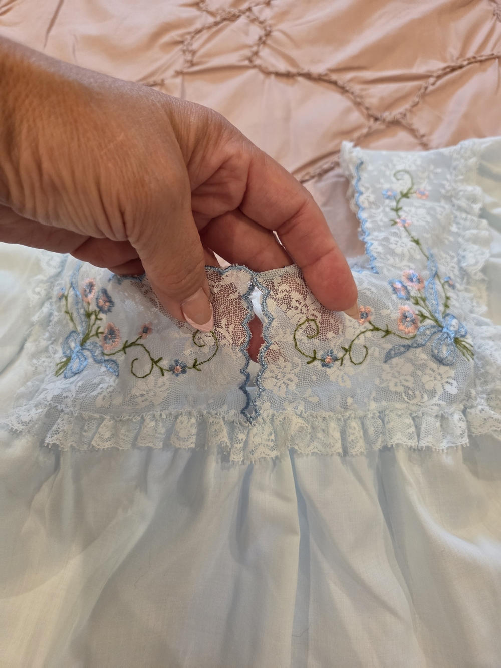 Vintage Sears Pale Blue Embroidered Nightgown - Picture 4 of 8